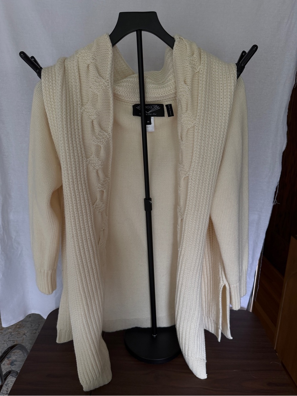 Open-Front Cable Knit Cardigan Sweater - Cream
